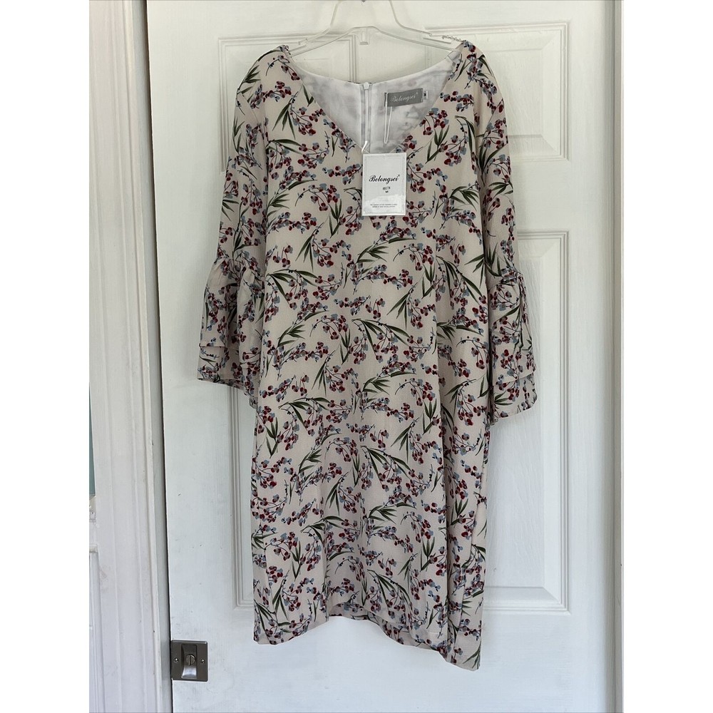 Women's Belongsci 3/4 Ruffle Sleeve Lined  Dress Floral Print Size med‎